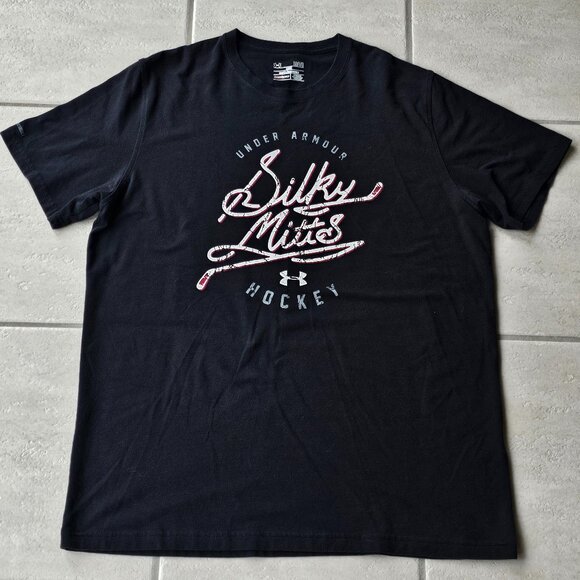 Mens Under Armour UA Silky Mitts Hockey Shirt Extra Large XL Navy Blue - Picture 1 of 2